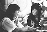 Mary McCormick (left) and Sanai Tadokoro meet over lunch topractice pronunciation