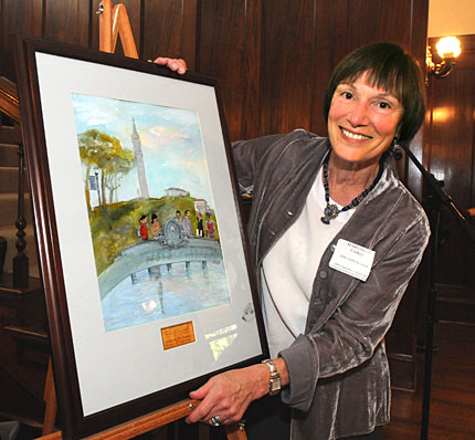 Meg COnkey with award