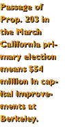 Passage of Pro. 203 in the March California primary election means $54 million in capital improvements at Berkeley