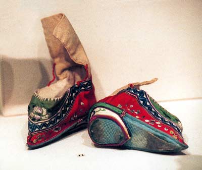 embroidered shoes made for the bound feet of upper-class women in China