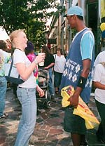 Two new students talk on Telegraph Ave.