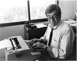 Edwin Bayley at the typewriter