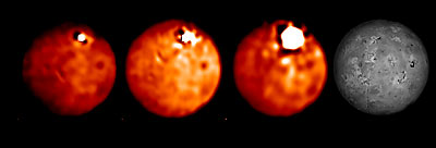 Three views of Io using adaptive optics on the Keck II telescope