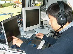 David Shim monitors a helicopter in flight