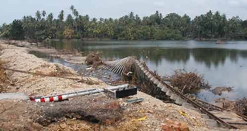 Railroad tracks washed out by tsunami