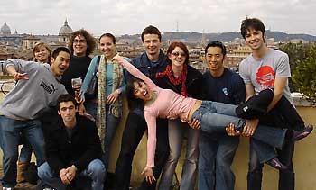UC students pose on Roman rooftop
