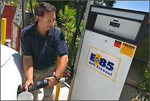 Filling gas tank with ethanol fuel