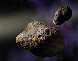 Artist's rendering of the binary asteroids Patroclus and Menoetius