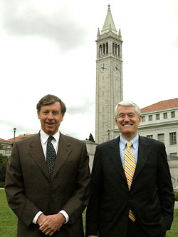 Richard Blum and Chancellor Birgeneau, with the Campanile in the background