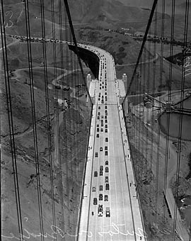 First cars cross the Golden Gate Bridge in 1937