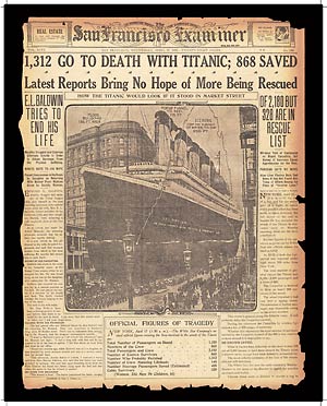SF Examiner front page on Titanic disaster