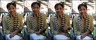  Four pictures of Amani Nuru-Jeter in conversation