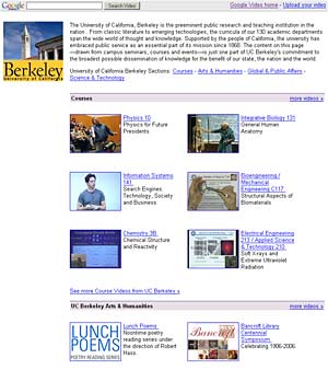 UC Berkeley's Google Video web page