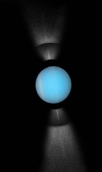  entire ring system of the planet Uranus tilted edge-on to Earth