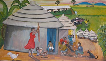 mural of Ugandan village