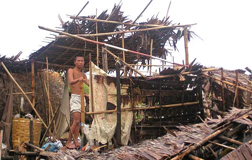 destroyed home in Burma