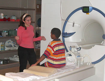 Child prepares to undergo an MRI scan