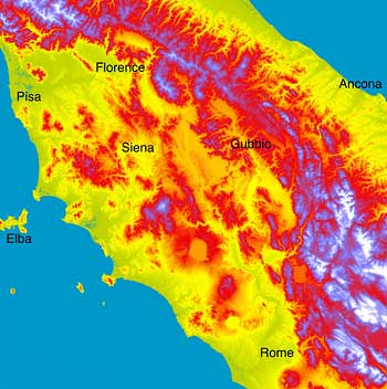 relief map of central italy