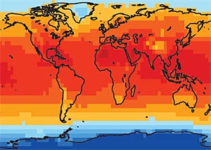 Map of average distribution of global temperatures for July