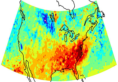 Map of summertime aerosol haze over southeastern U.S.