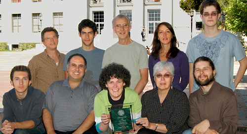 Members of the GradLink-on-the-Web (GLOW) team, with their Sautter Award. Back row: Morgan Milligan, Yehonatan Sella, Dennis Andersen, Moira Perez, Andrew Bullen; Front row: Joe Gallo, Benjamin Darmoni, Judy Dobry, Betsy Livak, Bill Clark.