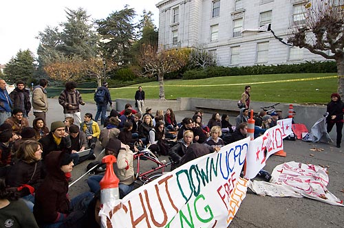 Protesters outside Wheeler Hall