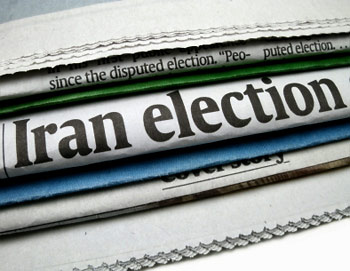 newspaper headline: "Iran election"